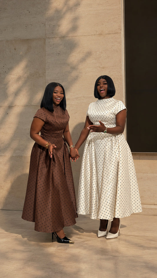 High Neck Polkadot Midi dress