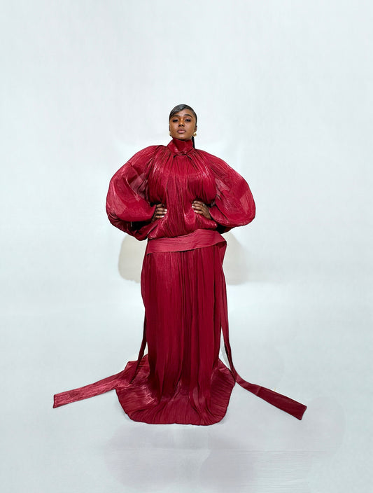 Voluminous Micro Pleated Maxi Dress