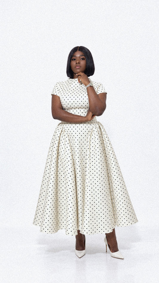 High Neck Polkadot Midi dress