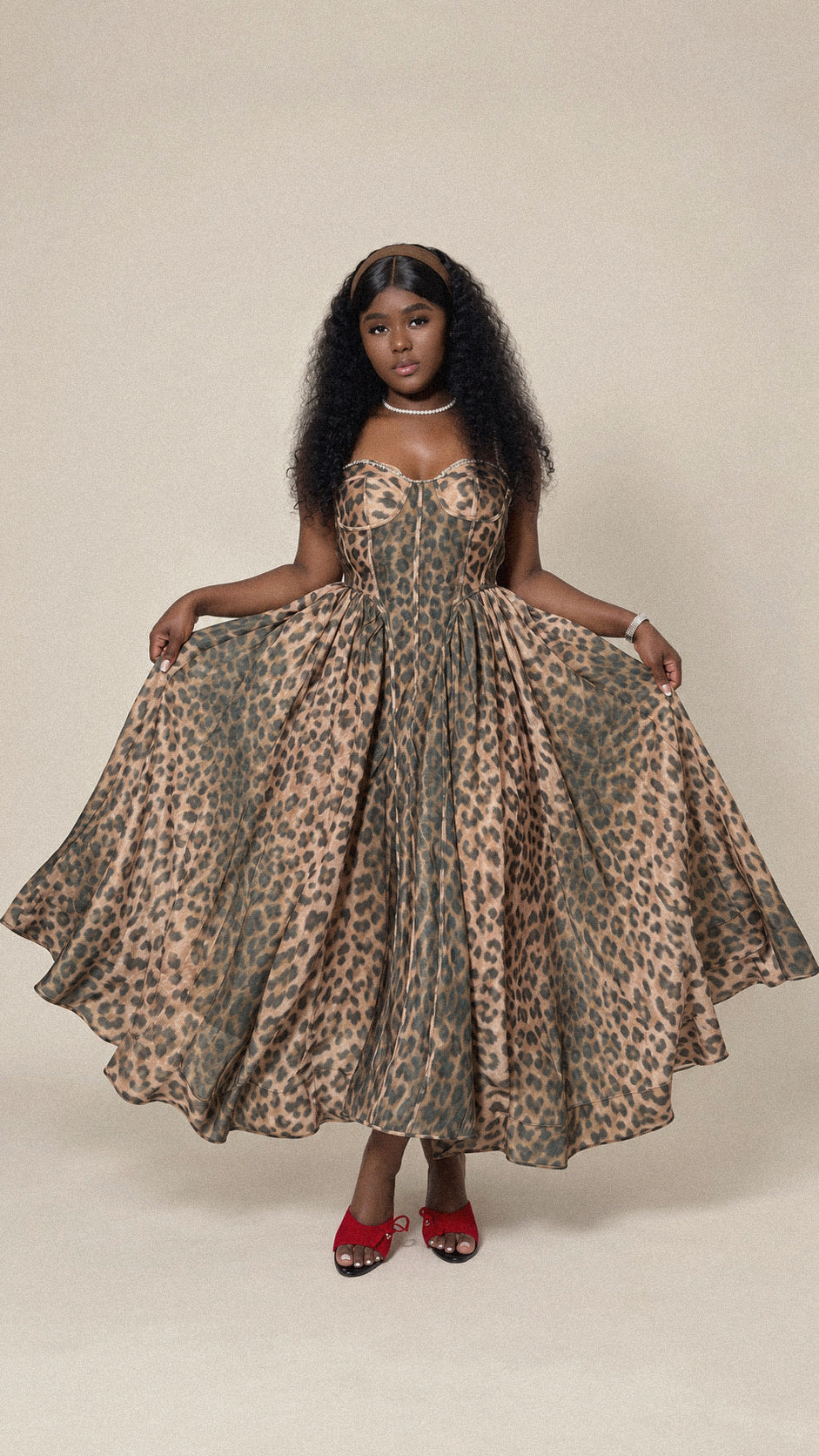 Leopard Print Corset Midi Dress