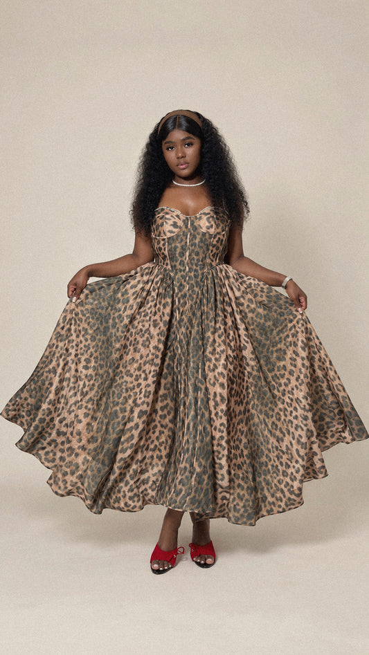 Leopard Print Corset Midi Dress