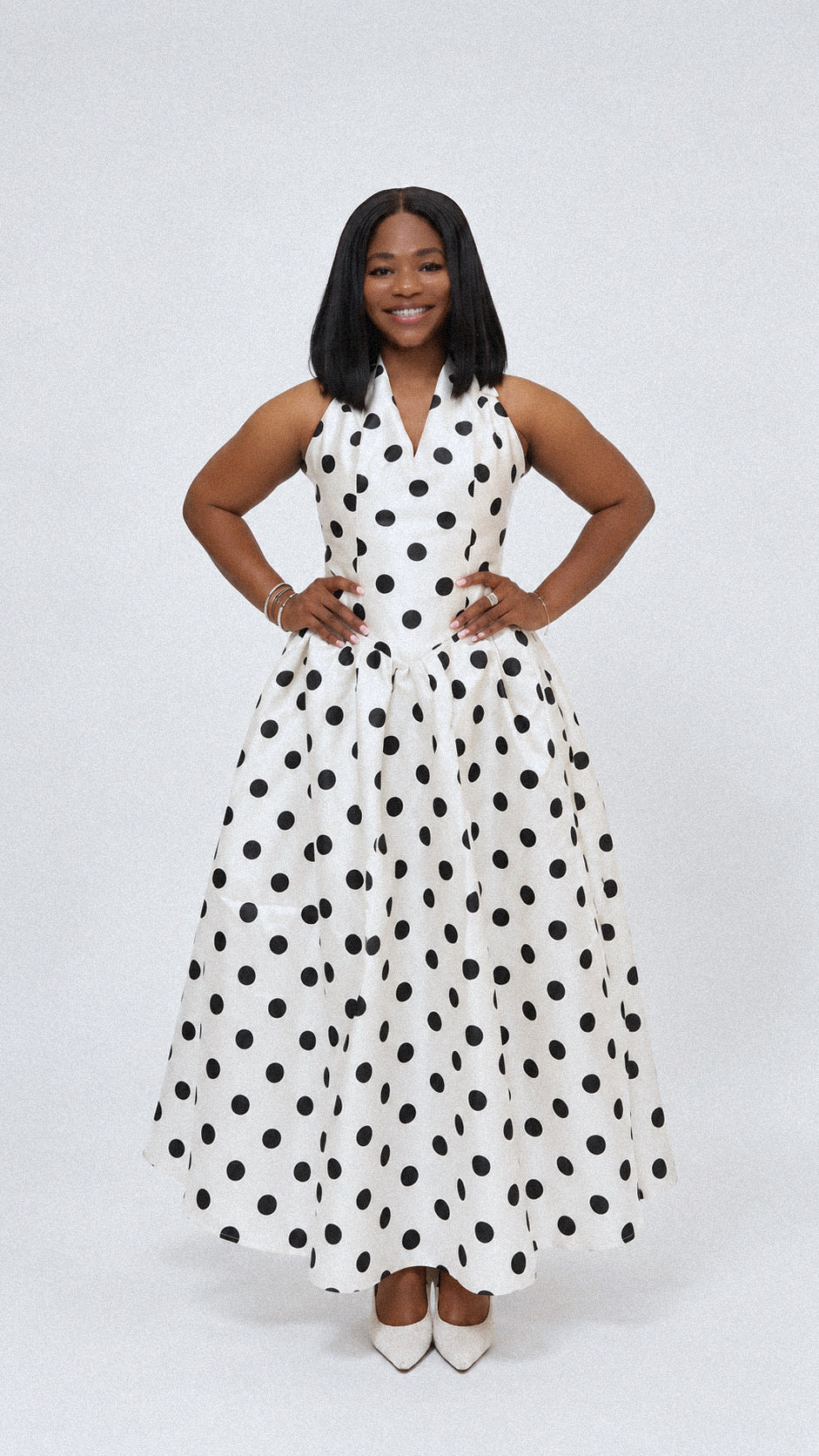 Halter Neck Polkadot Midi Dress